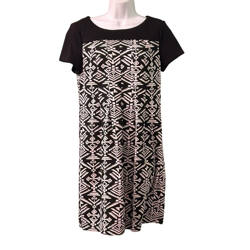 Perceptions Petite S/S Back Zip Career Dress Womens Size 10P Black And White NWT